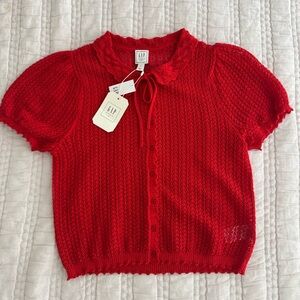 GAP x DOEN Cherry Red Knit Cardigan Blouse